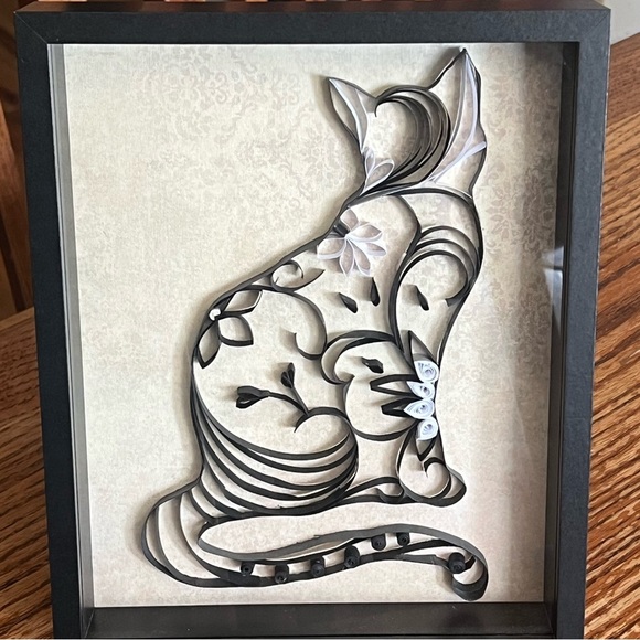 8x10 Handmade Framed Art , Cat black and white hints of gray - Picture 2 of 2